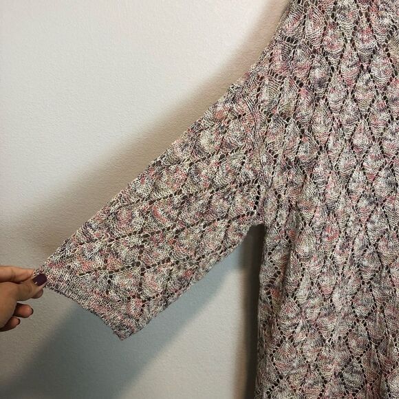 J Jill Crochet Open Knit Diamond Pattern Speckled Sweater in Pebbled Multi Sz XL - Picture 6 of 6